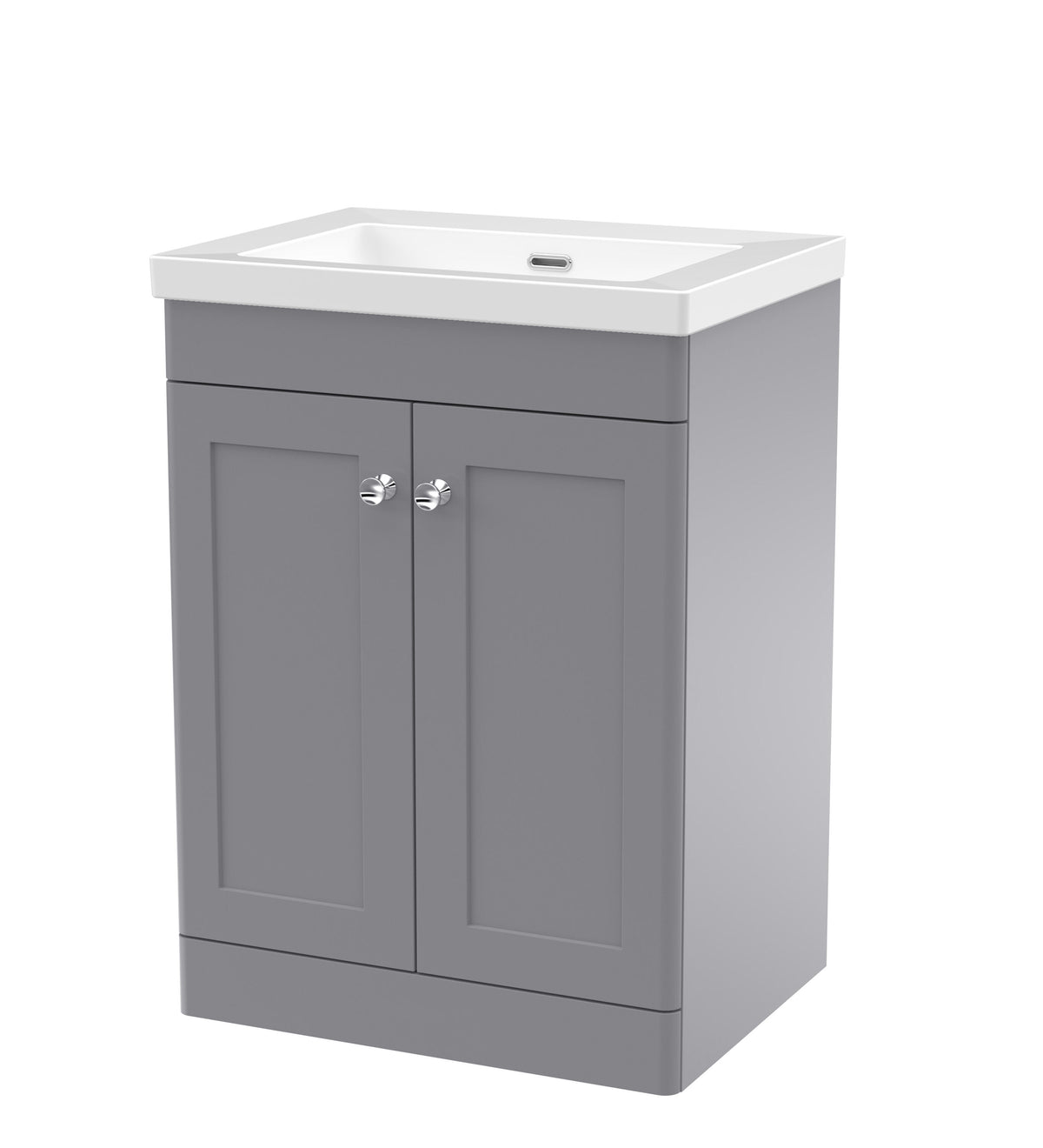 Modern Splash 600mm Satin Grey 2 Door Floor Standing Vanity Unit With Fireclay Basin