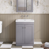 Modern Splash 600mm Satin Grey 2 Door Floor Standing Vanity Unit With Fireclay Basin