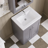 Modern Splash 600mm Satin Grey 2 Door Floor Standing Vanity Unit With Fireclay Basin