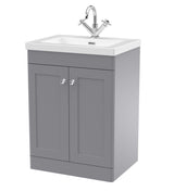 Modern Splash 600mm Satin Grey 2 Door Floor Standing Vanity Unit With 1 Tap Hole Fireclay Basin