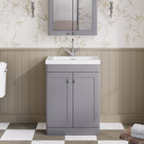 Modern Splash 600mm Satin Grey 2 Door Floor Standing Vanity Unit With 1 Tap Hole Fireclay Basin