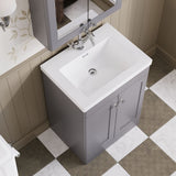Modern Splash 600mm Satin Grey 2 Door Floor Standing Vanity Unit With 1 Tap Hole Fireclay Basin