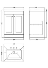 Modern Splash 600mm Satin Grey 2 Door Floor Standing Vanity Unit With 3 Tap Hole Fireclay Basin