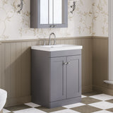 Modern Splash 600mm Satin Grey 2 Door Floor Standing Vanity Unit With 3 Tap Hole Fireclay Basin