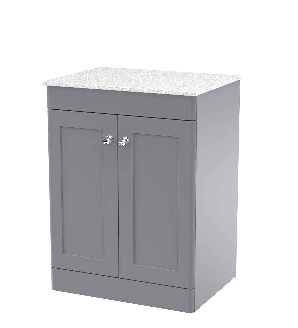 Modern Splash 600mm Satin Grey 2 Door Floor Standing Vanity With White Marble Worktop