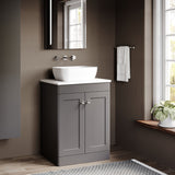Modern Splash 600mm Satin Grey 2 Door Floor Standing Vanity With White Marble Worktop