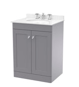 Modern Splash 600mm Satin Grey 2 Door Floor Standing Vanity Unit With 3 Tap Hole Marble Basin