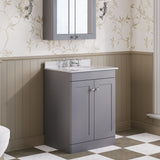 Modern Splash 600mm Satin Grey 2 Door Floor Standing Vanity Unit With 3 Tap Hole Marble Basin