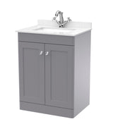 Modern Splash 600mm Satin Grey 2 Door Floor Standing Vanity Unit With 1 Tap Hole Marble Basin