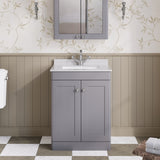 Modern Splash 600mm Satin Grey 2 Door Floor Standing Vanity Unit With 1 Tap Hole Marble Basin