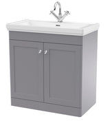 Modern Splash 800mm Satin Grey 2 Door Floor Standing Vanity Unit With 1 Tap Hole Basin With Ceramic Basin