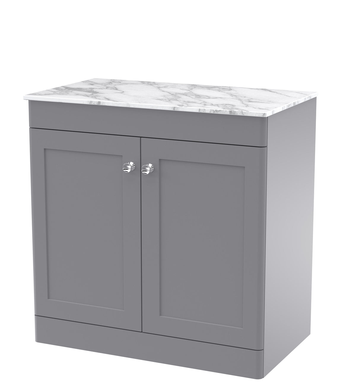 Modern Splash  800mm Satin Grey 2 Door Floor Standing Vanity Unit With Carrara Marble Worktop