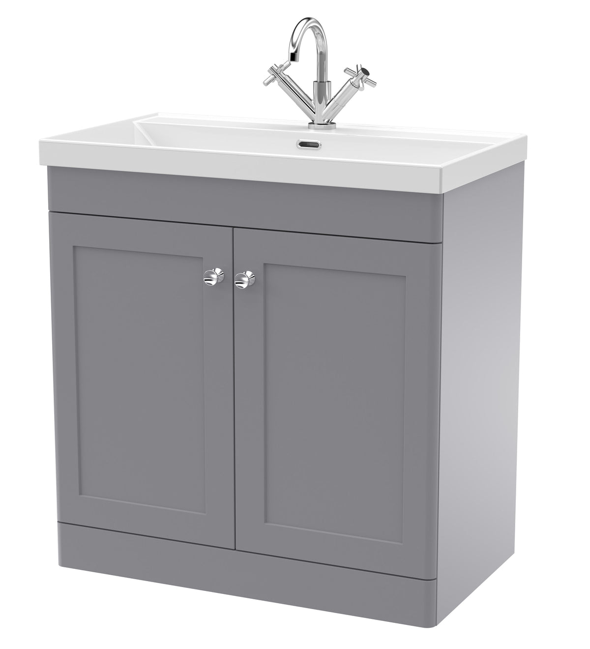 Modern Splash 800mm Satin Grey 2 Door Floor Standing Vanity Unit With 1 Tap Hole Thin Edge Basin