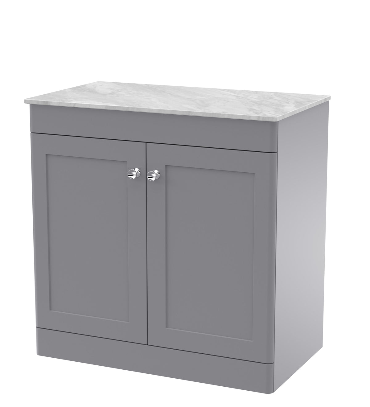 Modern Splash 800mm Satin Grey2 Door Floor Standing Satin Grey Vanity Unit With Grey Marble Worktop
