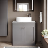 Modern Splash 800mm Satin Grey2 Door Floor Standing Satin Grey Vanity Unit With Grey Marble Worktop