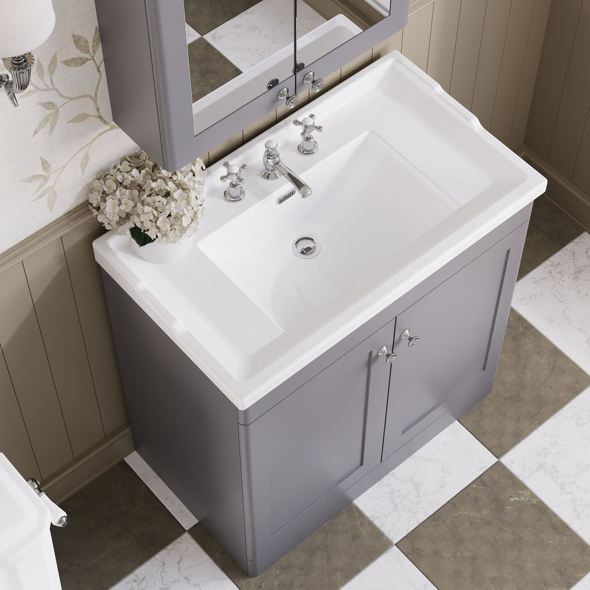Modern Splash 800mm Satin Grey 2 Door Floor Standing Vanity Unit With 3 Tap Hole Basin