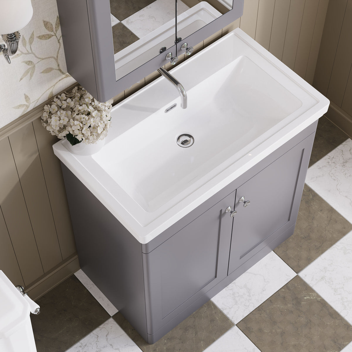 Modern Splash 800mm Satin Grey 2 Door Floor Standing Vanity Unit With Basin