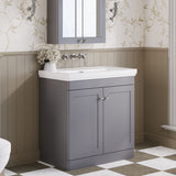 Modern Splash 800mm Satin Grey 2 Door Floor Standing Vanity Unit With Basin