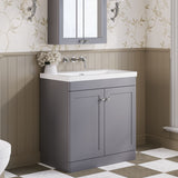 Modern Splash 800mm Satin Grey 2 Door Floor Standing Vanity Unit With Fireclay Basin