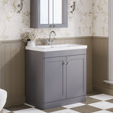 Modern Splash 800mm Satin Grey 2 Door Floor Standing Vanity Unit With 1 Tap Hole Fireclay Basin