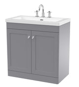 Modern Splash 800mm Satin Grey 2 Door Floor Standing Vanity Unit With 3 Tap Hole Fireclay Basin