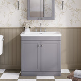 Modern Splash 800mm Satin Grey 2 Door Floor Standing Vanity Unit With 3 Tap Hole Fireclay Basin