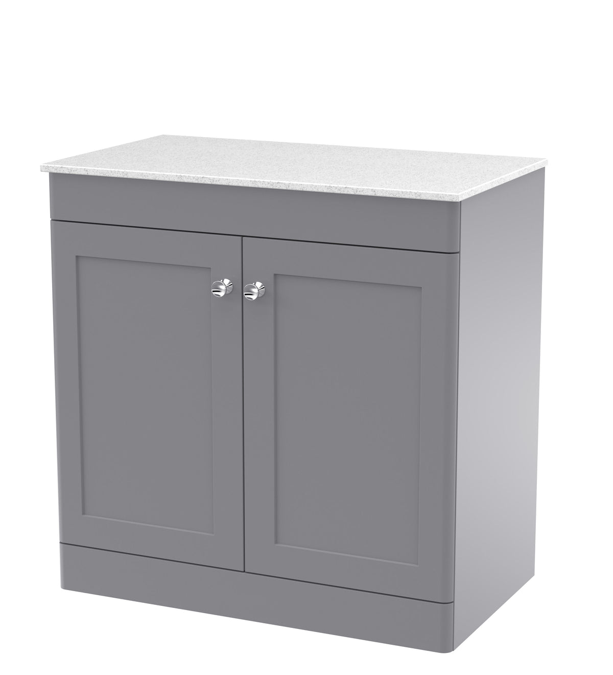 Modern Splash 800mm Satin Grey 2 Door Floor Standing Vanity Unit With White Marble Worktop