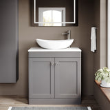 Modern Splash 800mm Satin Grey 2 Door Floor Standing Vanity Unit With White Marble Worktop