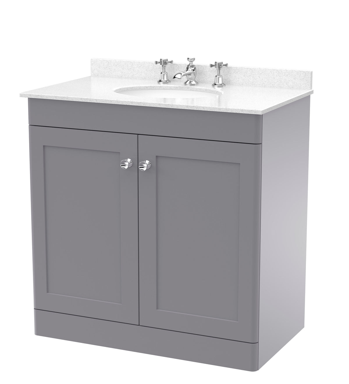 Modern Splash 800mm Satin Grey 2 Door Floor Standing Vanity Unit With 3 Tap Hole Marble Basin