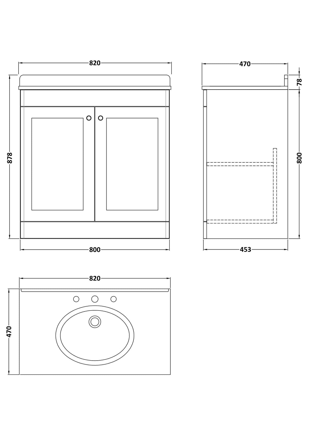 Modern Splash 800mm Satin Grey 2 Door Floor Standing Vanity Unit With 3 Tap Hole Marble Basin