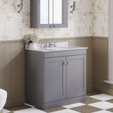 Modern Splash 800mm Satin Grey 2 Door Floor Standing Vanity Unit With 3 Tap Hole Marble Basin
