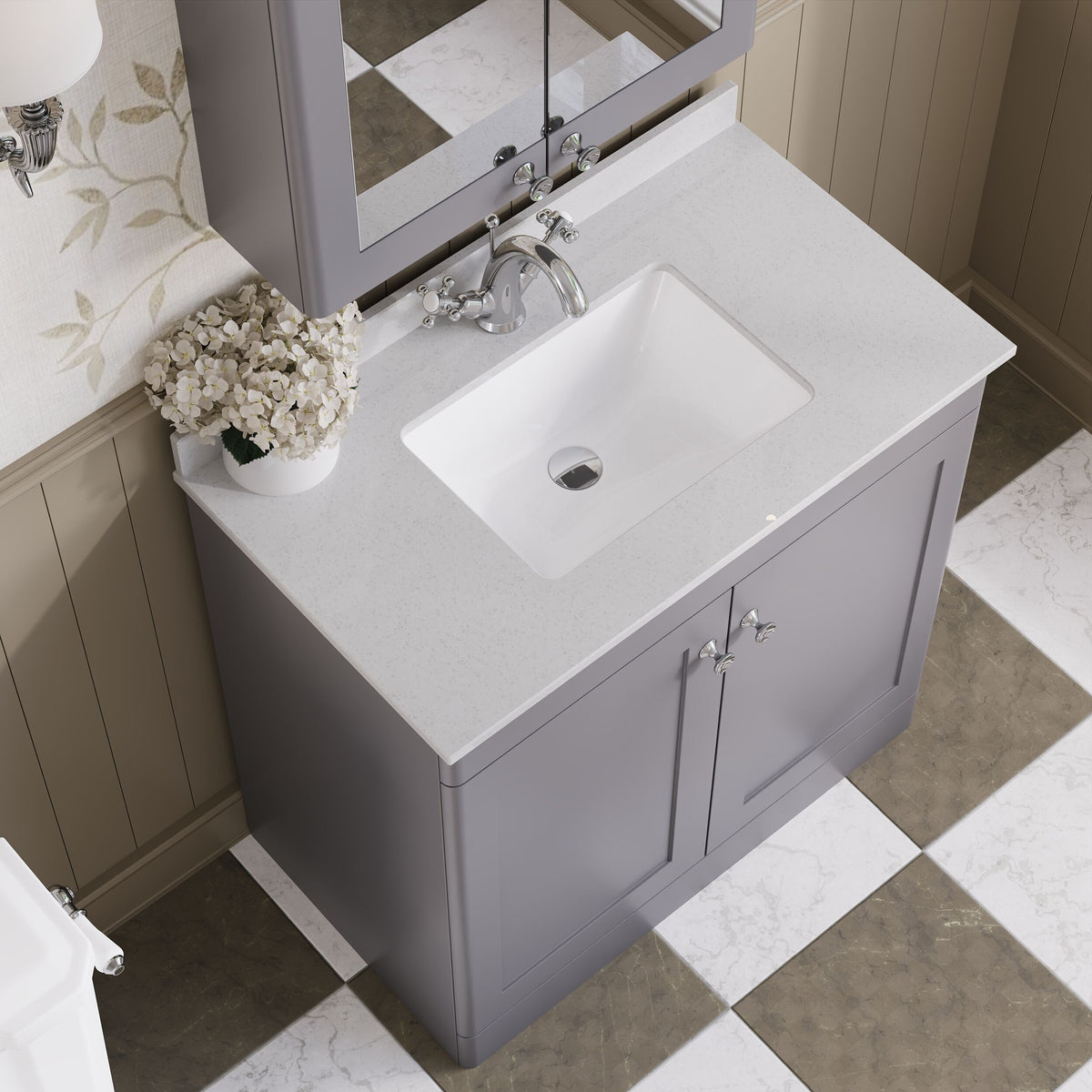 Modern Splash 800mm Satin Grey 2 Door Floor Standing Vanity Unit With 1 Tap Hole Marble Basin