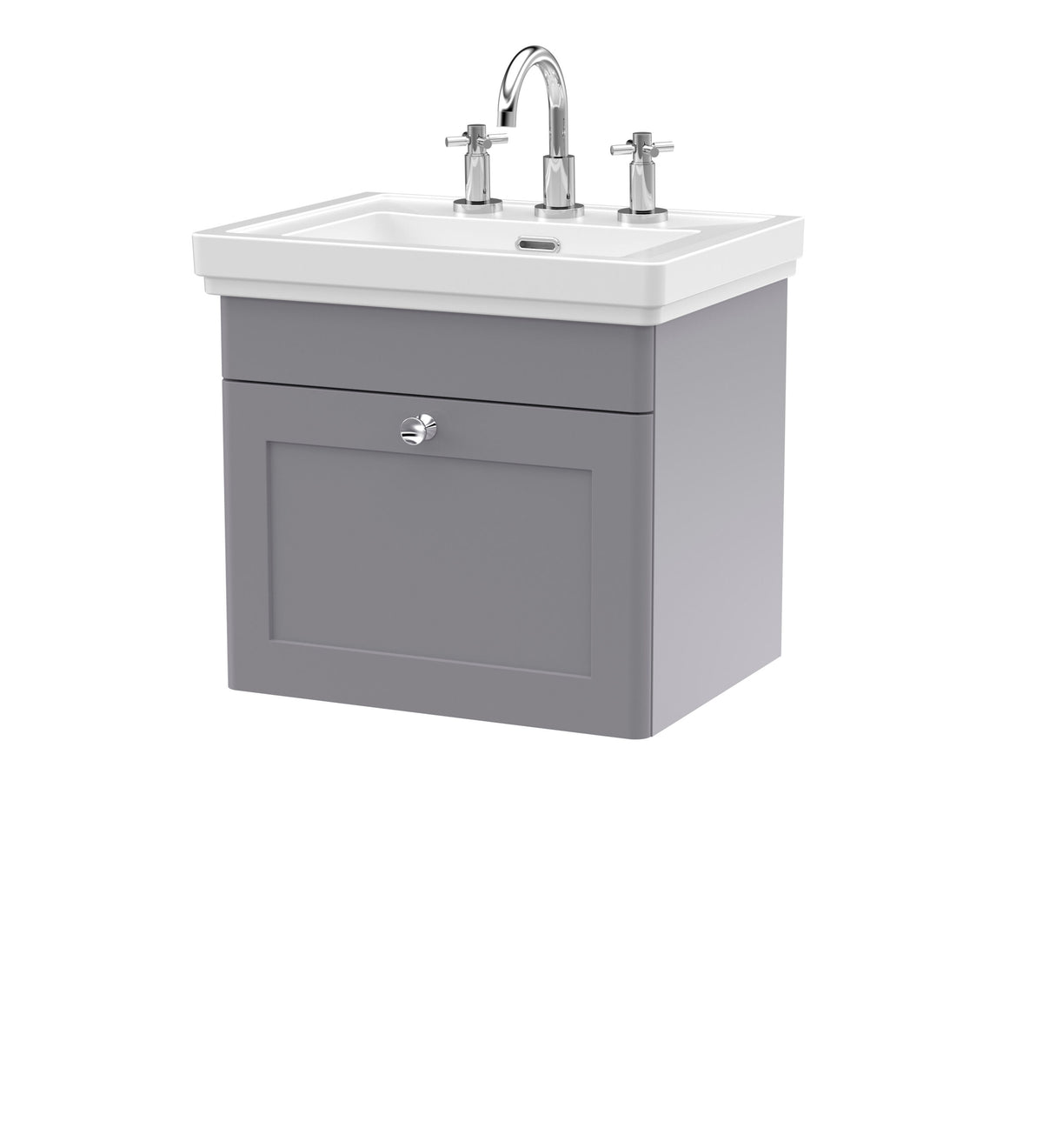 Modern Splash 500mm Satin Grey 1 Drawer Wall Hung Vanity Unit With 3 Tap Hole Basin