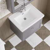 Modern Splash 600mm Satin Grey 1 Drawer Wall Hung Vanity Unit With 1 Tap Hole Basin With Ceramic Basin