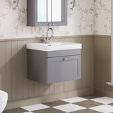 Modern Splash 600mm Satin Grey 1 Drawer Wall Hung Vanity Unit With 1 Tap Hole Basin With Ceramic Basin