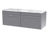 Modern Splash 1200mm Satin Grey 2 Drawer Wall Hung Vanity Unit With Carrara Marble Worktop
