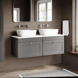 Modern Splash 1200mm Satin Grey 2 Drawer Wall Hung Vanity Unit With Carrara Marble Worktop