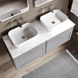 Modern Splash 1200mm Satin Grey 2 Drawer Wall Hung Vanity Unit With Carrara Marble Worktop
