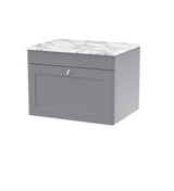 Modern Splash 600mm Satin Grey  1 Drawer Wall Hung Vanity With Carrara Marble Worktop