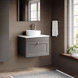Modern Splash 600mm Satin Grey  1 Drawer Wall Hung Vanity With Carrara Marble Worktop
