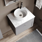 Modern Splash 600mm Satin Grey  1 Drawer Wall Hung Vanity With Carrara Marble Worktop