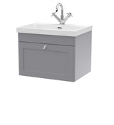 Modern Splash 600mm Satin Grey 1 Drawer Wall Hung Vanity Unit With 1 Tap Hole Thin Edge Basin
