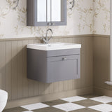 Modern Splash 600mm Satin Grey 1 Drawer Wall Hung Vanity Unit With 1 Tap Hole Thin Edge Basin