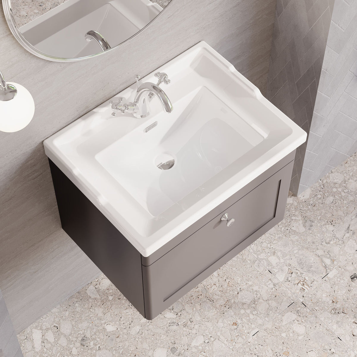 Modern Splash 600mm Satin Grey 1 Drawer Wall Hung Vanity Unit With 1 Tap Hole Basin
