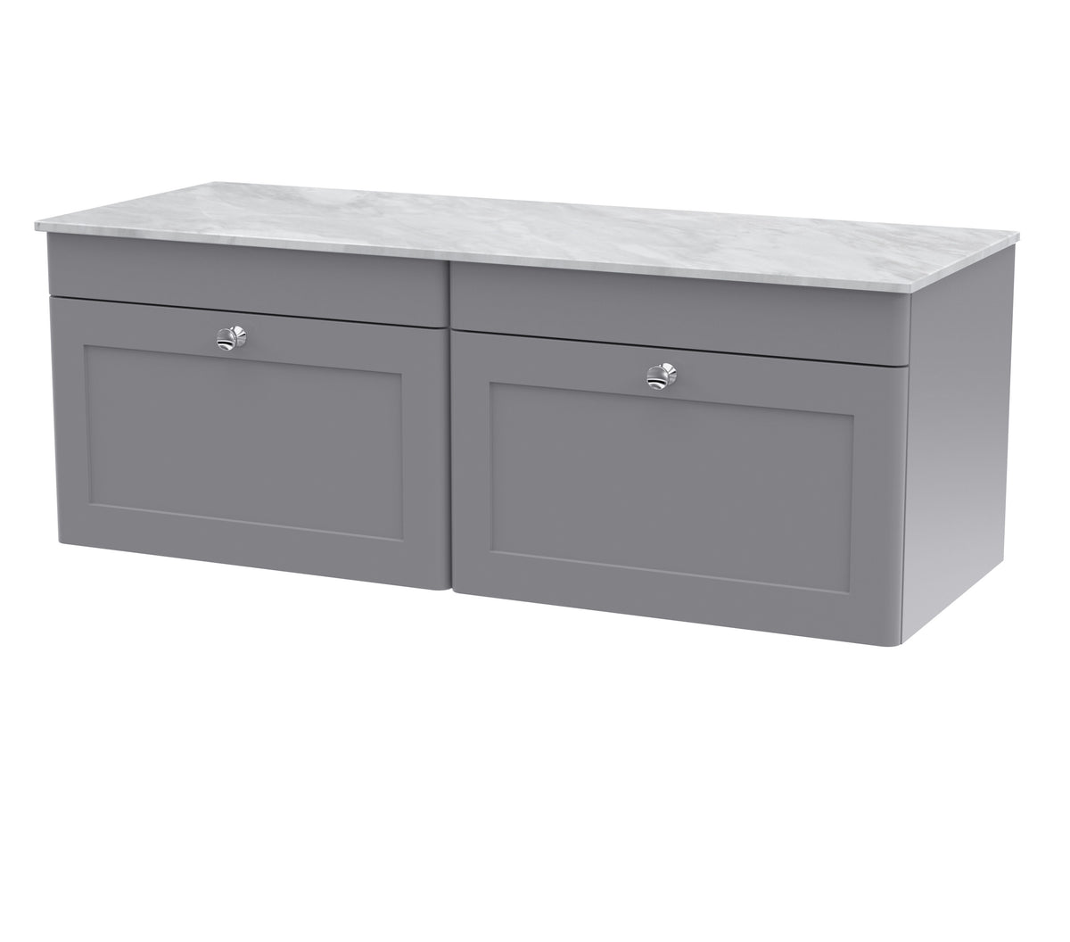 Modern Splash 1200mm Satin Grey 2 Drawer Wall Hung Vanity Unit With Grey Marble Worktop