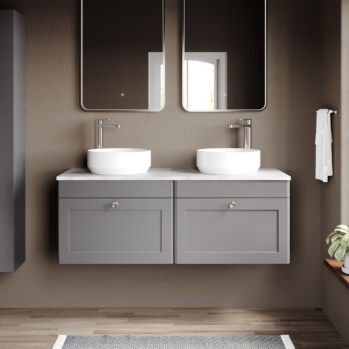 Modern Splash 1200mm Satin Grey 2 Drawer Wall Hung Vanity Unit With Grey Marble Worktop