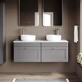 Modern Splash 1200mm Satin Grey 2 Drawer Wall Hung Vanity Unit With Grey Marble Worktop
