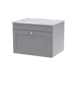 Modern Splash 600mm Satin Grey 1 Drawer Wall Hung Vanity With Grey Marble Worktop