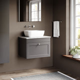 Modern Splash 600mm Satin Grey 1 Drawer Wall Hung Vanity With Grey Marble Worktop