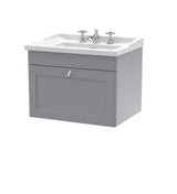 Modern Splash 600mm Satin Grey 1 Drawer Wall Hung Vanity Unit With 3 Tap Hole Basin